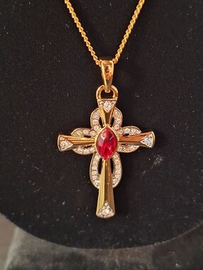 Camrose & Krosd JBK Gold Tone And Simulated Ruby  Cross